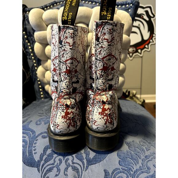 Dr Martens White Red Black Splatter Boots size 9/EU 41 - Picture 6 of 8